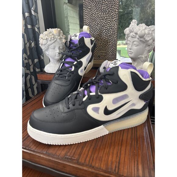 New Nike Air Force 1 React Mid Off Noir Black Action Grape Size 18 Rare Decor main image 4